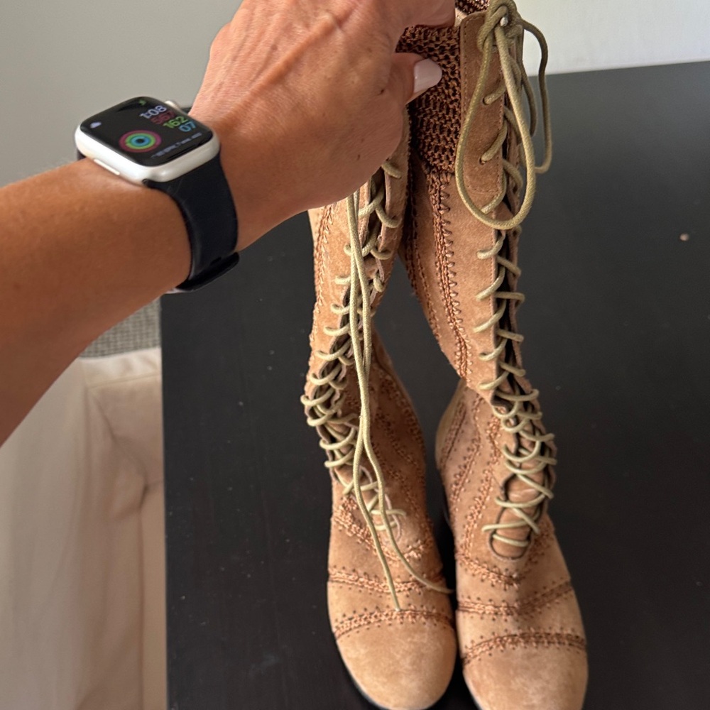 Free People Tan Lace-Up Suede Brogue Boots